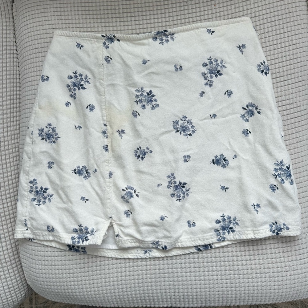 Floral White and Blue Women's Skirt